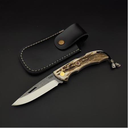 El yapımı orijinal geyik boynuzu kabze N690 çelik kamp çakısı