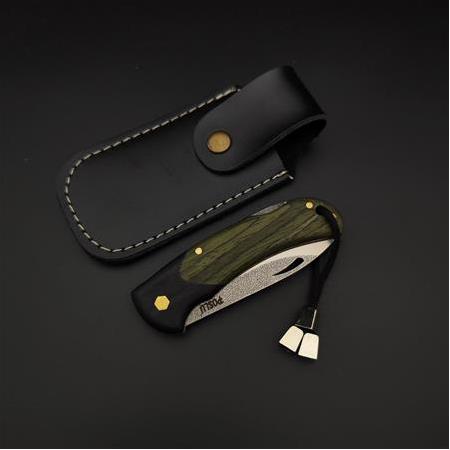 El yapımı yeşil endüstriyel ve siyah endüstriyel karışımı kabze N690 çelik kamp çakısı