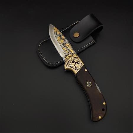 El yapımı 24 ayar altın işlemeli panda model N690 çelik kamp çakısı