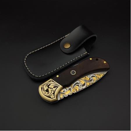 El yapımı 24 ayar altın işlemeli panda model N690 çelik kamp çakısı