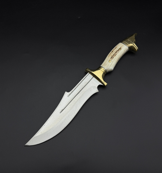 pirinç balçak kurt başlı orijinal geyik boynuzu kabze 41 16 Çelik komando bıçağı